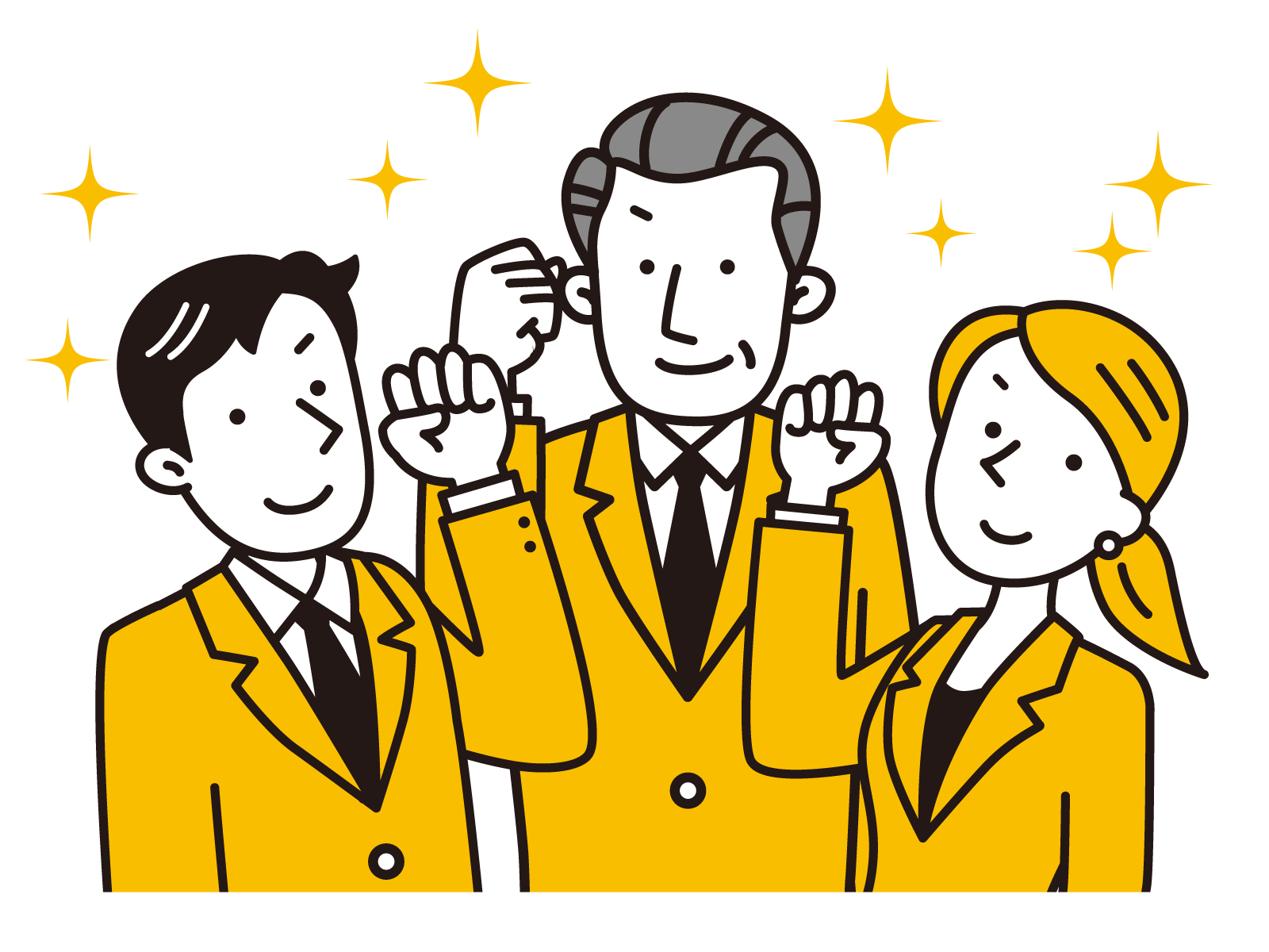 スーツを着た社会人がカッツポーズするイラスト